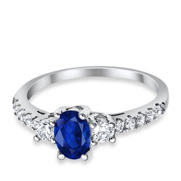 Accent Wedding Ring Oval Simulated Blue Sapphire CZ 925 Sterling Silver